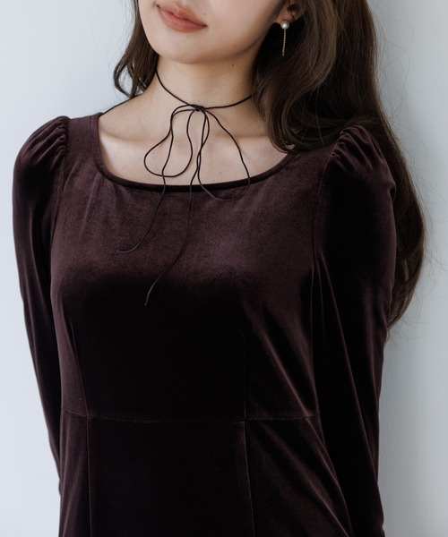 SENEE（セニー）の「velour ribbon one-piece（ベロアリボンワンピース