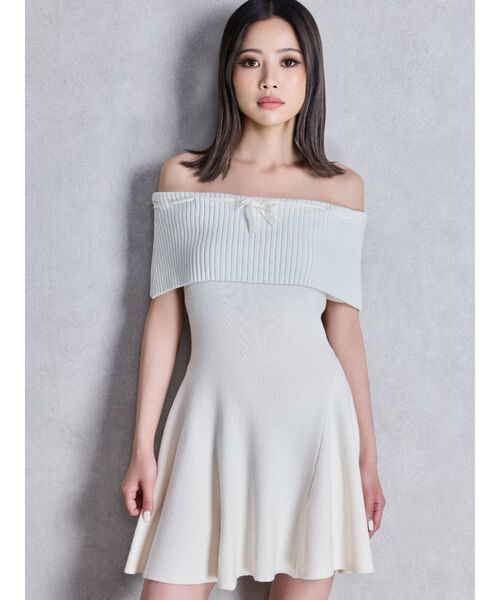 GYDA（ジェイダ）の「ラメオフショルリボンハーフスリーブニットワンピース（ワンピース・レディース・オフホワイト/ブラック・FREE）」の4枚目の写真