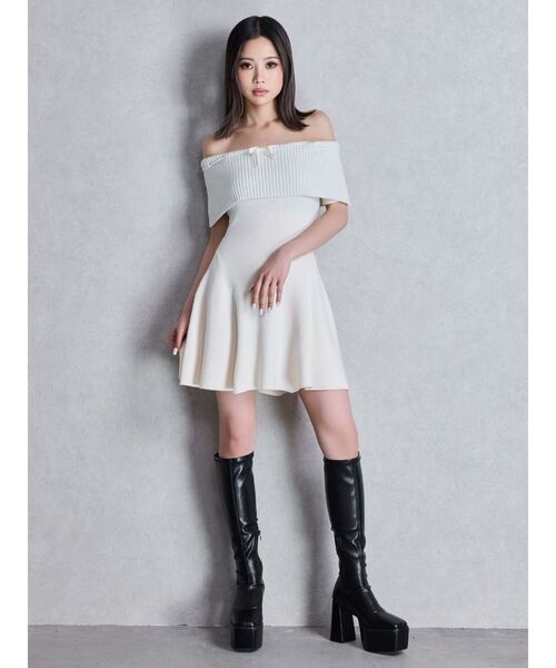 GYDA（ジェイダ）の「ラメオフショルリボンハーフスリーブニットワンピース（ワンピース・レディース・オフホワイト/ブラック・FREE）」の6枚目の写真