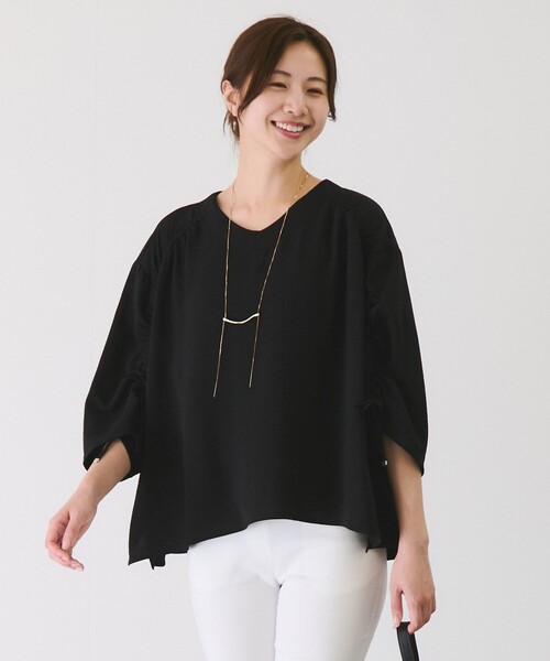 Jayro(ジャイロ)の「麻ライクギャザースリーブブラウス(シャツ/ブラウス・レディース・ブルー/グリーン/ブラック・38)」の4枚目の写真