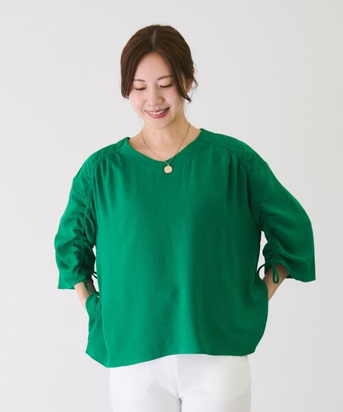 Jayro(ジャイロ)の「麻ライクギャザースリーブブラウス(シャツ/ブラウス・レディース・ブルー/グリーン/ブラック・38)」の13枚目の写真