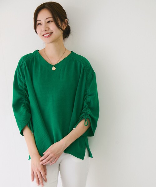 Jayro(ジャイロ)の「麻ライクギャザースリーブブラウス(シャツ/ブラウス・レディース・ブルー/グリーン/ブラック・38)」の14枚目の写真