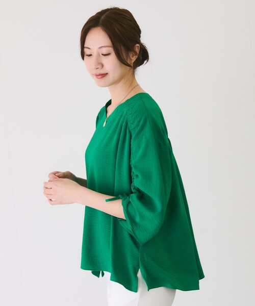 Jayro(ジャイロ)の「麻ライクギャザースリーブブラウス(シャツ/ブラウス・レディース・ブルー/グリーン/ブラック・38)」の15枚目の写真