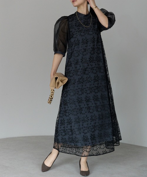 PREFERIR（プレフェリール）の「シアースリープ 結婚式 パーティーボタニカル レースドレス（ドレス・レディース・グレー/ブラウン・MEDIUM/LARGE）」の7枚目の写真