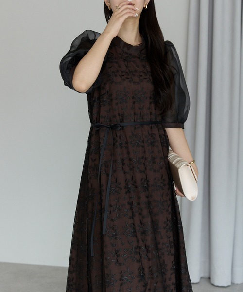 PREFERIR（プレフェリール）の「シアースリープ 結婚式 パーティーボタニカル レースドレス（ドレス・レディース・グレー/ブラウン・MEDIUM/LARGE）」の22枚目の写真