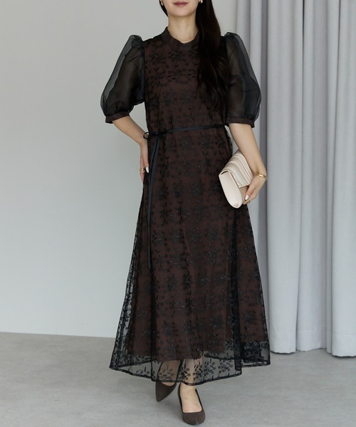 PREFERIR（プレフェリール）の「シアースリープ 結婚式 パーティーボタニカル レースドレス（ドレス・レディース・グレー/ブラウン・MEDIUM/LARGE）」の3枚目の写真