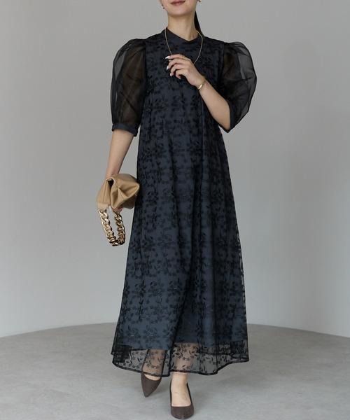 L 新品 ワンピース ドレス レディース ロング 結婚式 レース 花柄 セール】【結婚式・お呼ばれ】花柄レース Aライン ロングドレス(S,M,L