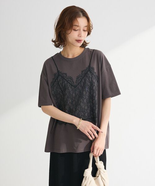 Sugar spoon（シュガースプーン）の「・SUGAR SPOON トロンプルイユTEE（Tシャツ/カットソー・レディース・オフホワイト/チャコールグレー/レッド・FREE）」の4枚目の写真