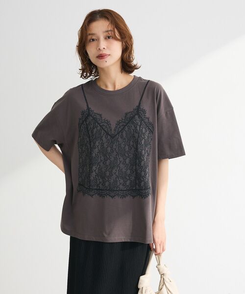 Sugar spoon（シュガースプーン）の「・SUGAR SPOON トロンプルイユTEE（Tシャツ/カットソー・レディース・オフホワイト/チャコールグレー/レッド・FREE）」の8枚目の写真