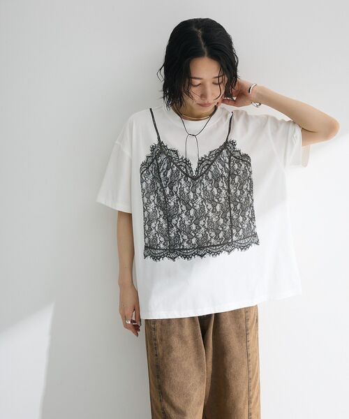 Sugar spoon（シュガースプーン）の「・SUGAR SPOON トロンプルイユTEE（Tシャツ/カットソー・レディース・オフホワイト/チャコールグレー/レッド・FREE）」の15枚目の写真