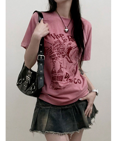 VIVID LADY(ビビッドレディー)の「グラフィック 半袖Tシャツ(Tシャツ/カットソー・レディース・ブラック/ホワイト/ピンク・FREE)」の10枚目の写真
