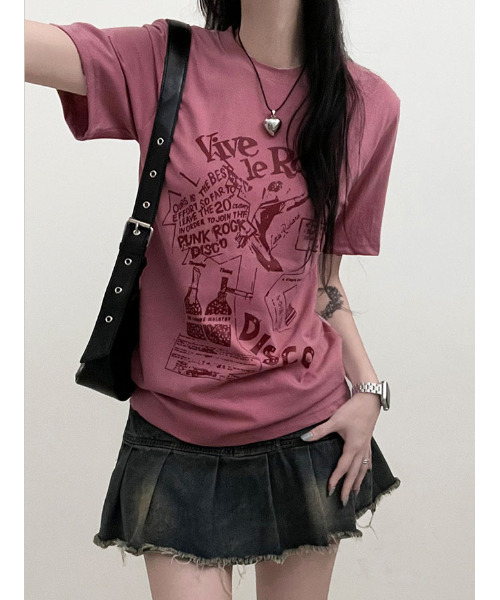 VIVID LADY(ビビッドレディー)の「グラフィック 半袖Tシャツ(Tシャツ/カットソー・レディース・ブラック/ホワイト/ピンク・FREE)」の12枚目の写真