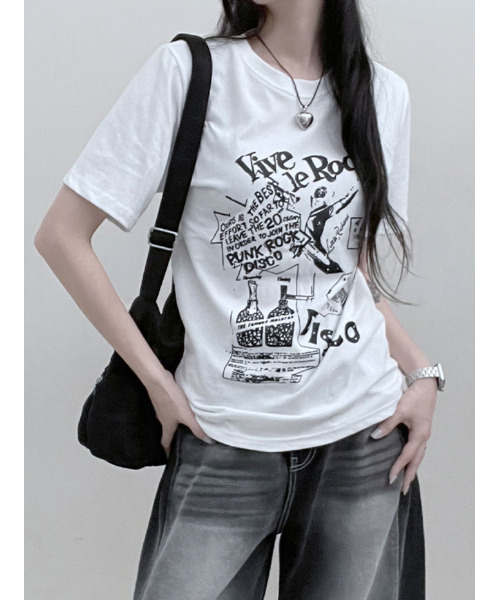 VIVID LADY(ビビッドレディー)の「グラフィック 半袖Tシャツ(Tシャツ/カットソー・レディース・ブラック/ホワイト/ピンク・FREE)」の4枚目の写真