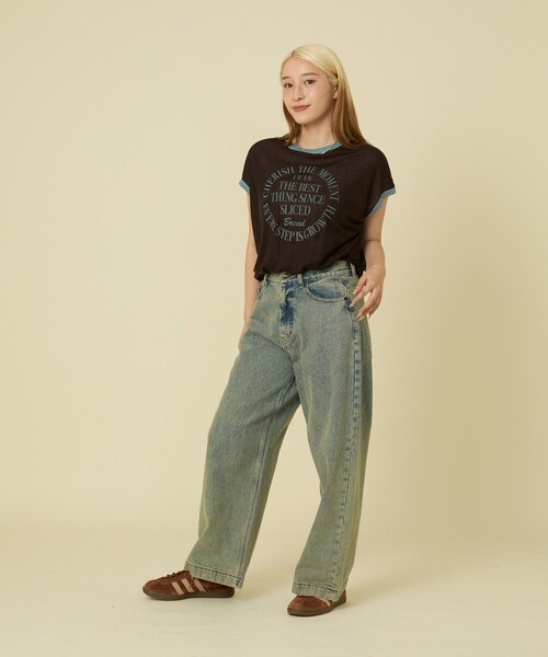 tシャツ シアー リンガーロゴTシャツ レディース FREAK'S STORE tシャツ シアー リンガーロゴTシャツ レディース