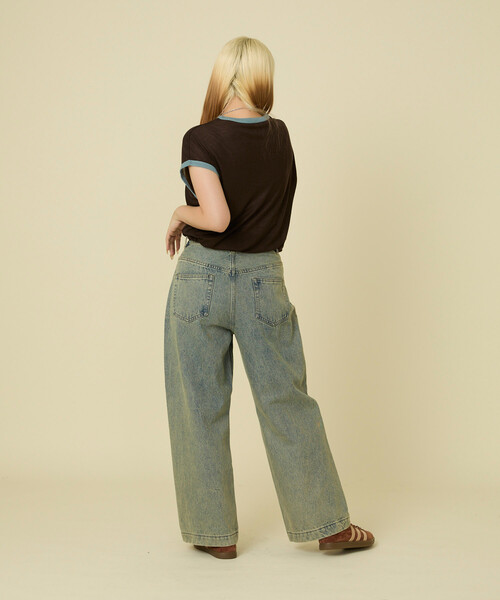 FREAK'S STORE（フリークスストア）の「シアー リンガーロゴTシャツ（Tシャツ/カットソー・レディース・ブラウン/グレー/オフホワイト・ﾌﾘ-）」の4枚目の写真