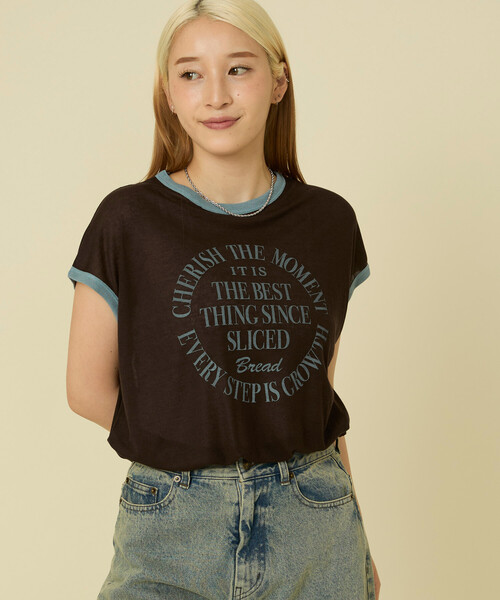 FREAK'S STORE（フリークスストア）の「シアー リンガーロゴTシャツ（Tシャツ/カットソー・レディース・ブラウン/グレー/オフホワイト・ﾌﾘ-）」の21枚目の写真