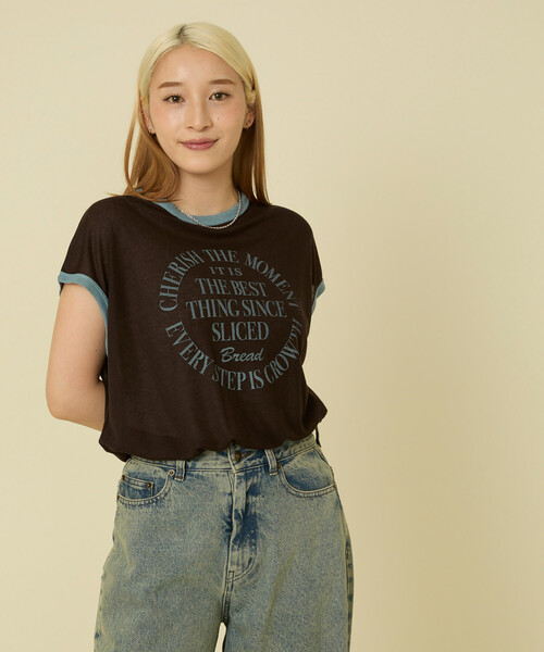 FREAK'S STORE（フリークスストア）の「シアー リンガーロゴTシャツ（Tシャツ/カットソー・レディース・ブラウン/グレー/オフホワイト・ﾌﾘ-）」の20枚目の写真