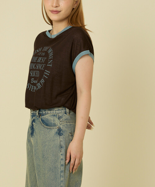 FREAK'S STORE（フリークスストア）の「シアー リンガーロゴTシャツ（Tシャツ/カットソー・レディース・ブラウン/グレー/オフホワイト・ﾌﾘ-）」の19枚目の写真