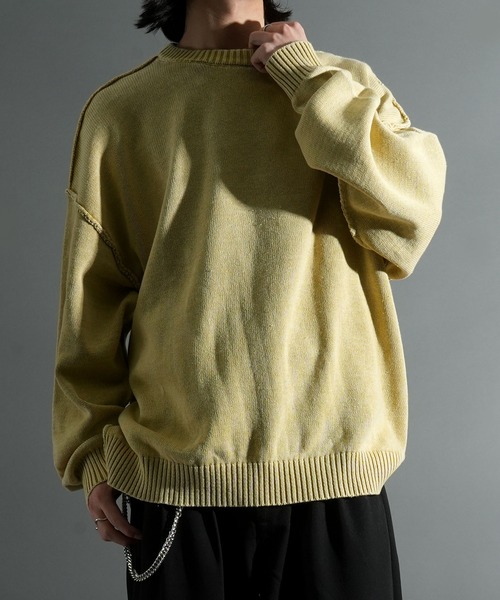 Starting Over（スターティングオーバー）の「ヴィンテージライク ピグメント加工 ワンポイント刺繍 プルオーバー クルーネック コットンニット（ニット/セーター・メンズ・ブラック/マスタード/ベージュ・L/M）」の3枚目の写真