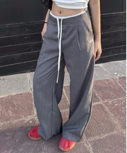 ストライプ ワイドパンツ スラックス stripe wide pants/ストライプワイドパンツ（スラックス）｜haek（ハク