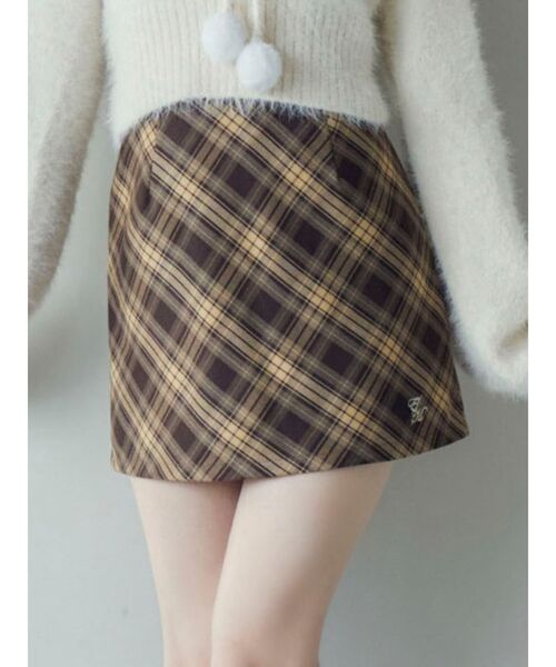 EATME（イートミー）の「チェックミニスカート（スカート・レディース・キャメル/ネイビー・SMALL/MEDIUM）」の2枚目の写真