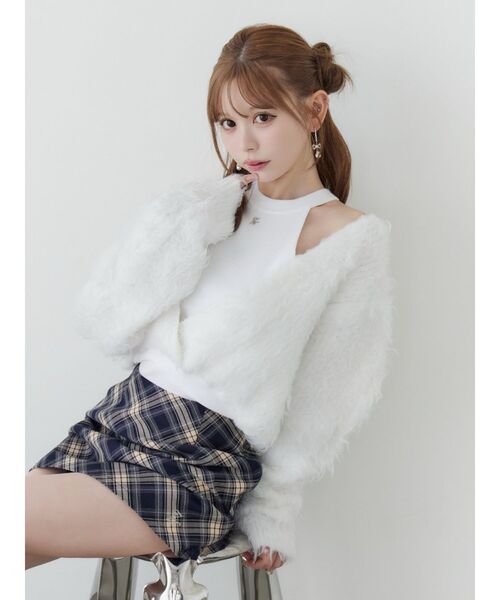 EATME（イートミー）の「チェックミニスカート（スカート・レディース・キャメル/ネイビー・SMALL/MEDIUM）」の5枚目の写真