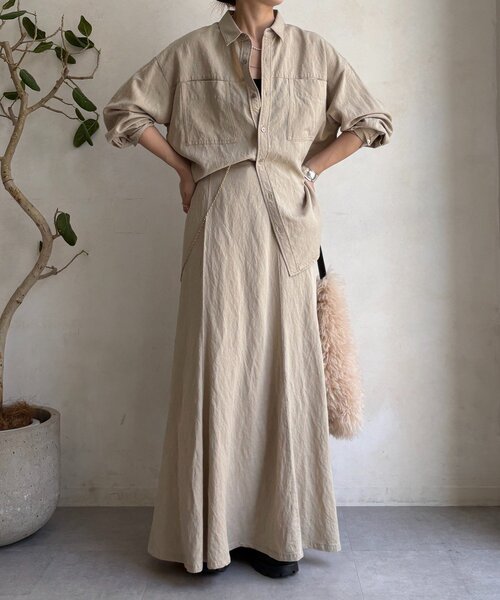 DouDou（ドゥドゥ）の「【セットアップ対応】ピグメントライクフレアスカート（スカート・レディース・ベージュ/カーキ/ピンク・FREE/TM）」の4枚目の写真