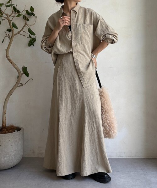 DouDou（ドゥドゥ）の「【セットアップ対応】ピグメントライクフレアスカート（スカート・レディース・ベージュ/カーキ/ピンク・FREE/TM）」の5枚目の写真