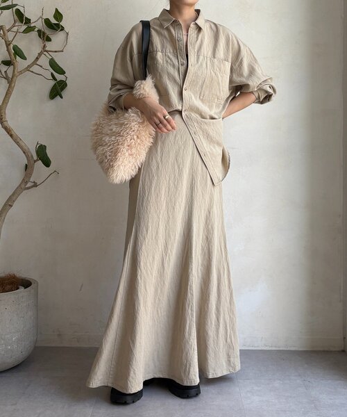 DouDou（ドゥドゥ）の「【セットアップ対応】ピグメントライクフレアスカート（スカート・レディース・ベージュ/カーキ/ピンク・FREE/TM）」の6枚目の写真