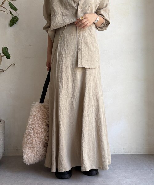 DouDou（ドゥドゥ）の「【セットアップ対応】ピグメントライクフレアスカート（スカート・レディース・ベージュ/カーキ/ピンク・FREE/TM）」の9枚目の写真