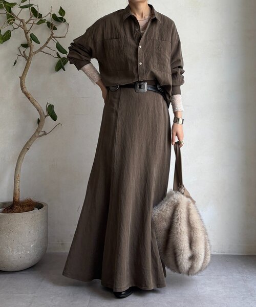 DouDou（ドゥドゥ）の「【セットアップ対応】ピグメントライクフレアスカート（スカート・レディース・ベージュ/カーキ/ピンク・FREE/TM）」の15枚目の写真