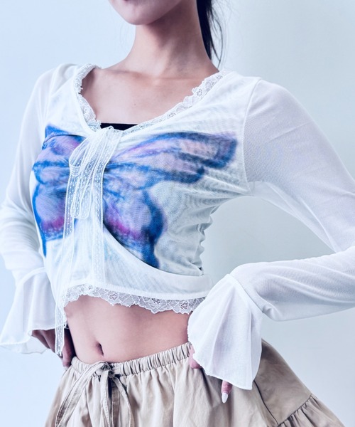 Butterfly】シアーレーストップス（Tシャツ/カットソー）｜Y2K SYNAPSE