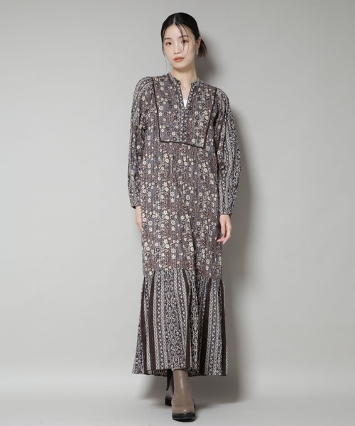 Sara mallika フラワーモチーフ ロングワンピース レーヨン 花柄 sara mallika ワンピース HAND PAINT FLOWER PRT DRESS