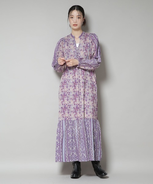 Sara mallika フラワーモチーフ ロングワンピース レーヨン 花柄 Sara mallika/FLOWER PRINT YOKE DRESS（ワンピース）｜sara