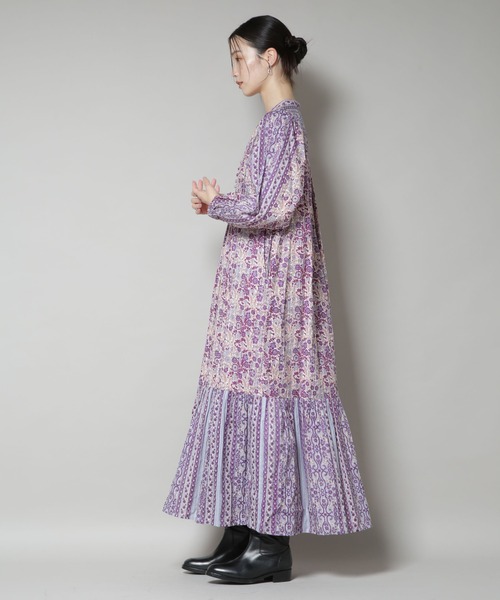 Sara mallika フラワーモチーフ ロングワンピース レーヨン 花柄 Sara mallika/FLOWER PRINT YOKE DRESS（ワンピース）｜sara