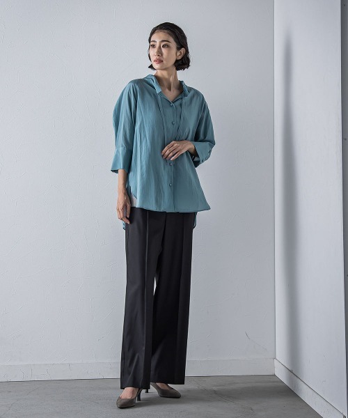 WEB限定】デニム見えシャンブレーワイドパンツ≪洗濯機で洗える