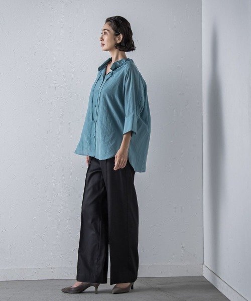 WEB限定】デニム見えシャンブレーワイドパンツ≪洗濯機で洗える