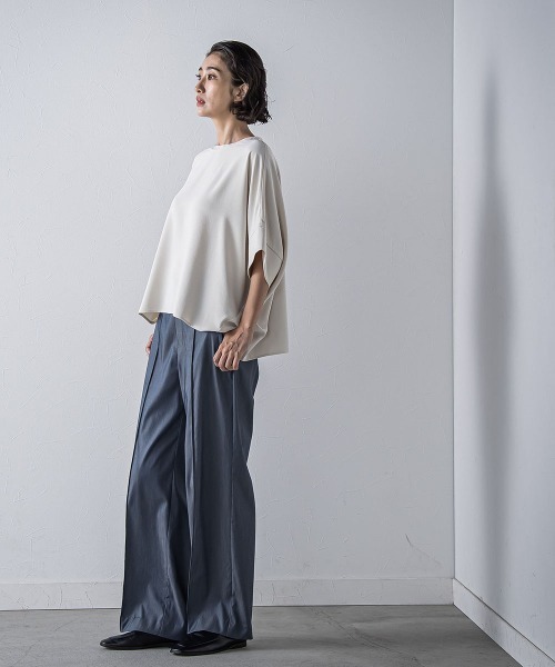 WEB限定】デニム見えシャンブレーワイドパンツ≪洗濯機で洗える