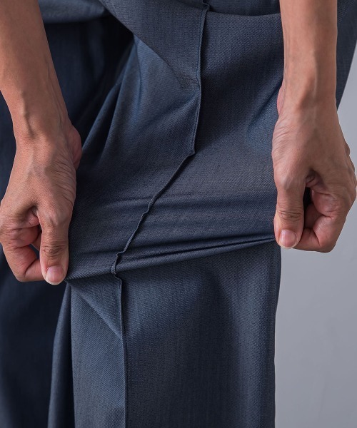 WEB限定】デニム見えシャンブレーワイドパンツ≪洗濯機で洗える