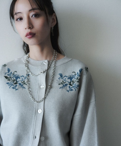 セール】フラワージャガードカタアキニットカーディガン(HARE