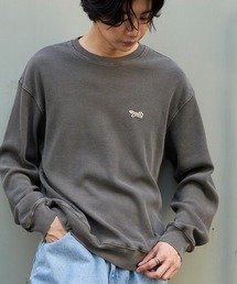 PENNEYS/ペニーズ 別注 THE FOX ロゴワンポイント刺繍 ヴィンテージ加工 ヘビーワッフルクルーネックプルオーバーブラウン