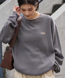 PENNEYS/ペニーズ 別注 THE FOX ロゴワンポイント刺繍 ヴィンテージ加工 ヘビーワッフルクルーネックプルオーバーグレー