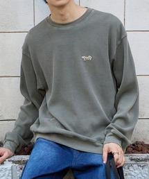 PENNEYS/ペニーズ 別注 THE FOX ロゴワンポイント刺繍 ヴィンテージ加工 ヘビーワッフルクルーネックプルオーバーカーキ