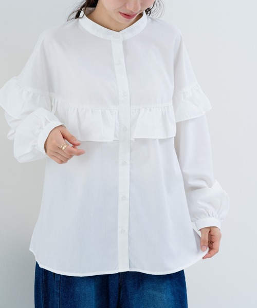 refinedworks（リファインドワークス）の「【refinedworks】華やぎを添える フリルブラウス（シャツ/ブラウス・レディース・ブラック/オフホワイト/ブラウン・FREE）」の6枚目の写真