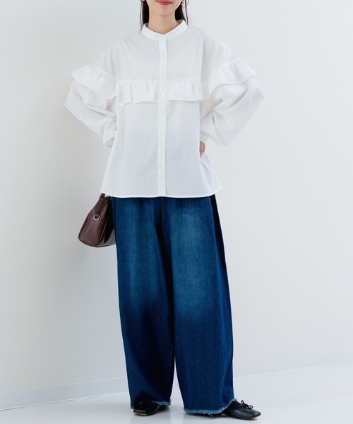 refinedworks（リファインドワークス）の「【refinedworks】華やぎを添える フリルブラウス（シャツ/ブラウス・レディース・ブラック/オフホワイト/ブラウン・FREE）」の13枚目の写真