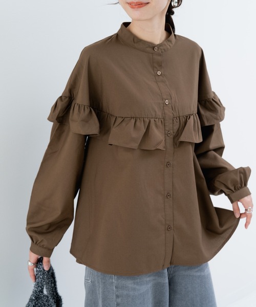 refinedworks（リファインドワークス）の「【refinedworks】華やぎを添える フリルブラウス（シャツ/ブラウス・レディース・ブラック/オフホワイト/ブラウン・FREE）」の7枚目の写真