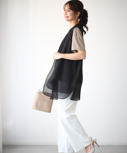 Ehre style（エーレスタイル）の「ウエストと腰回りを上手に隠す 綺麗シフォンジレ（ベスト・レディース・ブラック・FREE）」の4枚目の写真