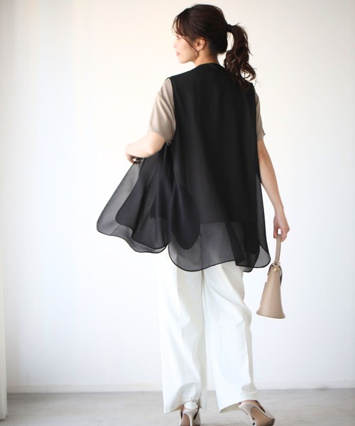 Ehre style（エーレスタイル）の「ウエストと腰回りを上手に隠す 綺麗シフォンジレ（ベスト・レディース・ブラック・FREE）」の5枚目の写真