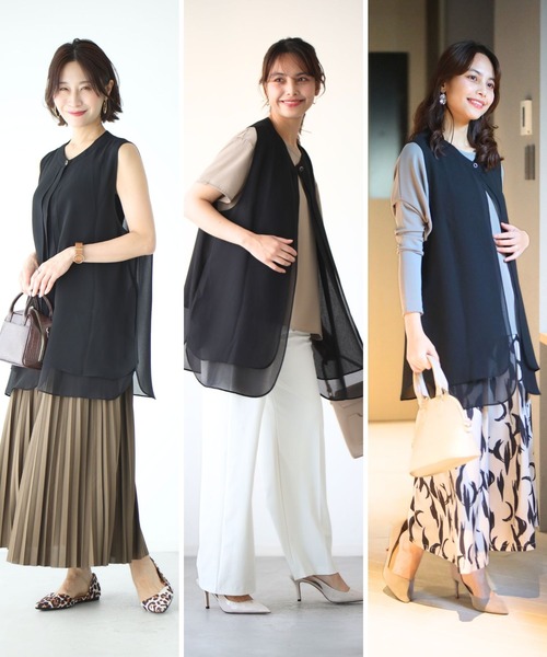 Ehre style（エーレスタイル）の「ウエストと腰回りを上手に隠す 綺麗シフォンジレ（ベスト・レディース・ブラック・FREE）」の8枚目の写真