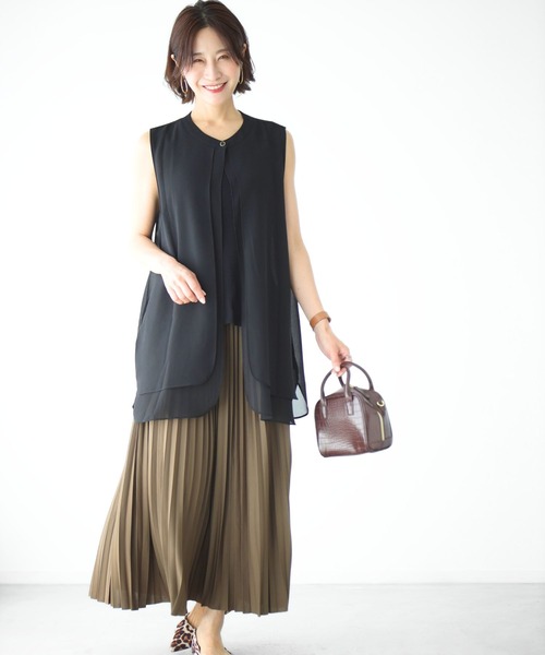 Ehre style（エーレスタイル）の「ウエストと腰回りを上手に隠す 綺麗シフォンジレ（ベスト・レディース・ブラック・FREE）」の11枚目の写真